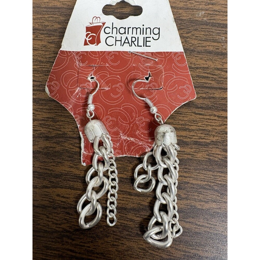 Charming Charlie Dangle Drop Earrings Octopus Chain Link Silver Tone Hook